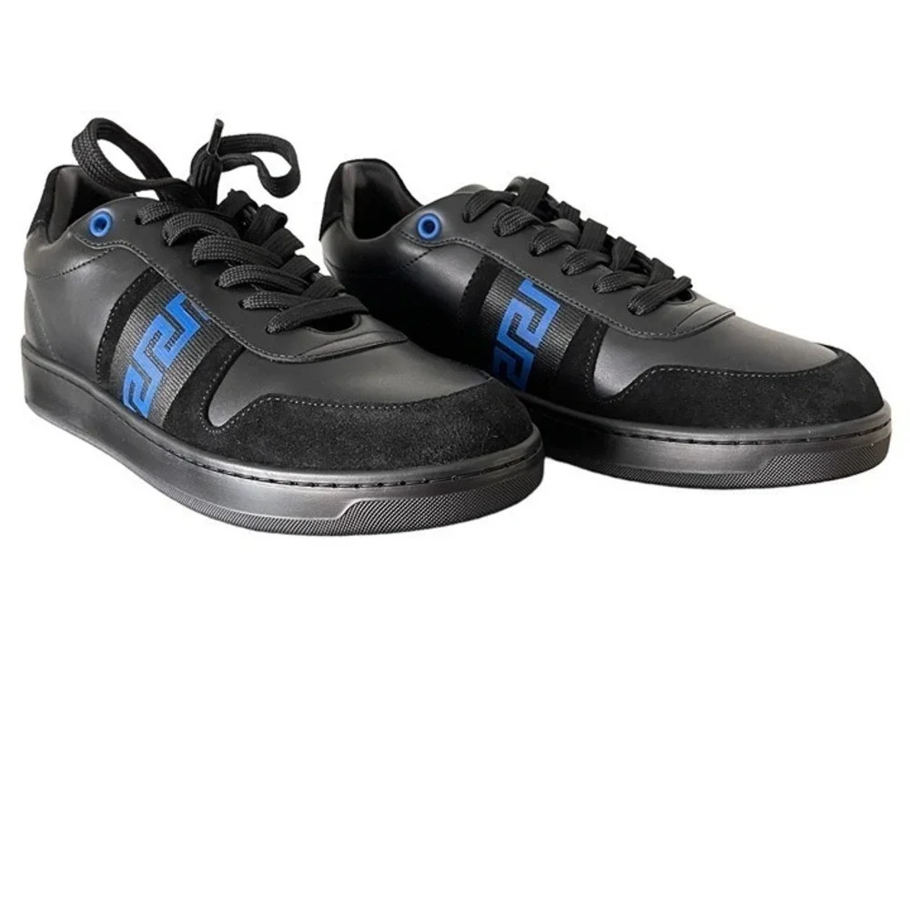 Versace La Greca Black/Blue Sneaker‎ Unisex Womens 1011938, sz 38.5